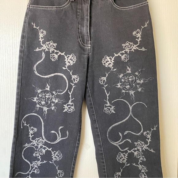 I.AM.GIA Pant Lunar Sun Moon Rose Thorn Snake Denim Mid-Rise Black XS EUC - Picture 3 of 8